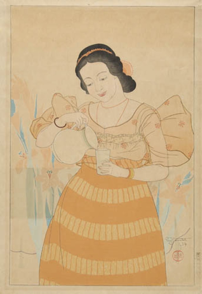 Portrait of a Chamorro Woman--Orange by Paul Jacoulet