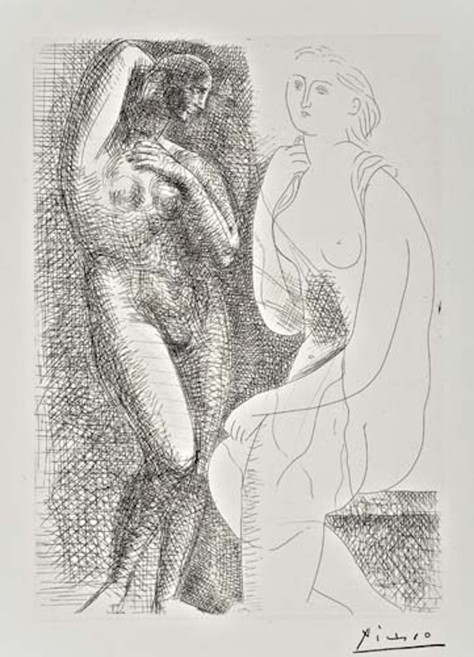 Femme nue devant une Statue by Pablo Picasso