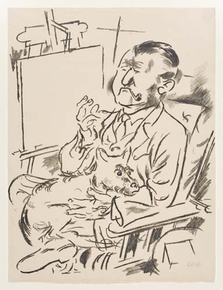 Selbstblidnis mit Hund vor der Staffelei by George Grosz