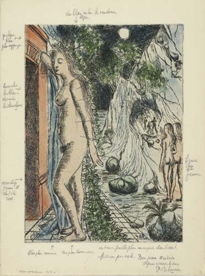 Group of 4 progressive proof etchings: Femme devant une porte by Paul Delvaux
