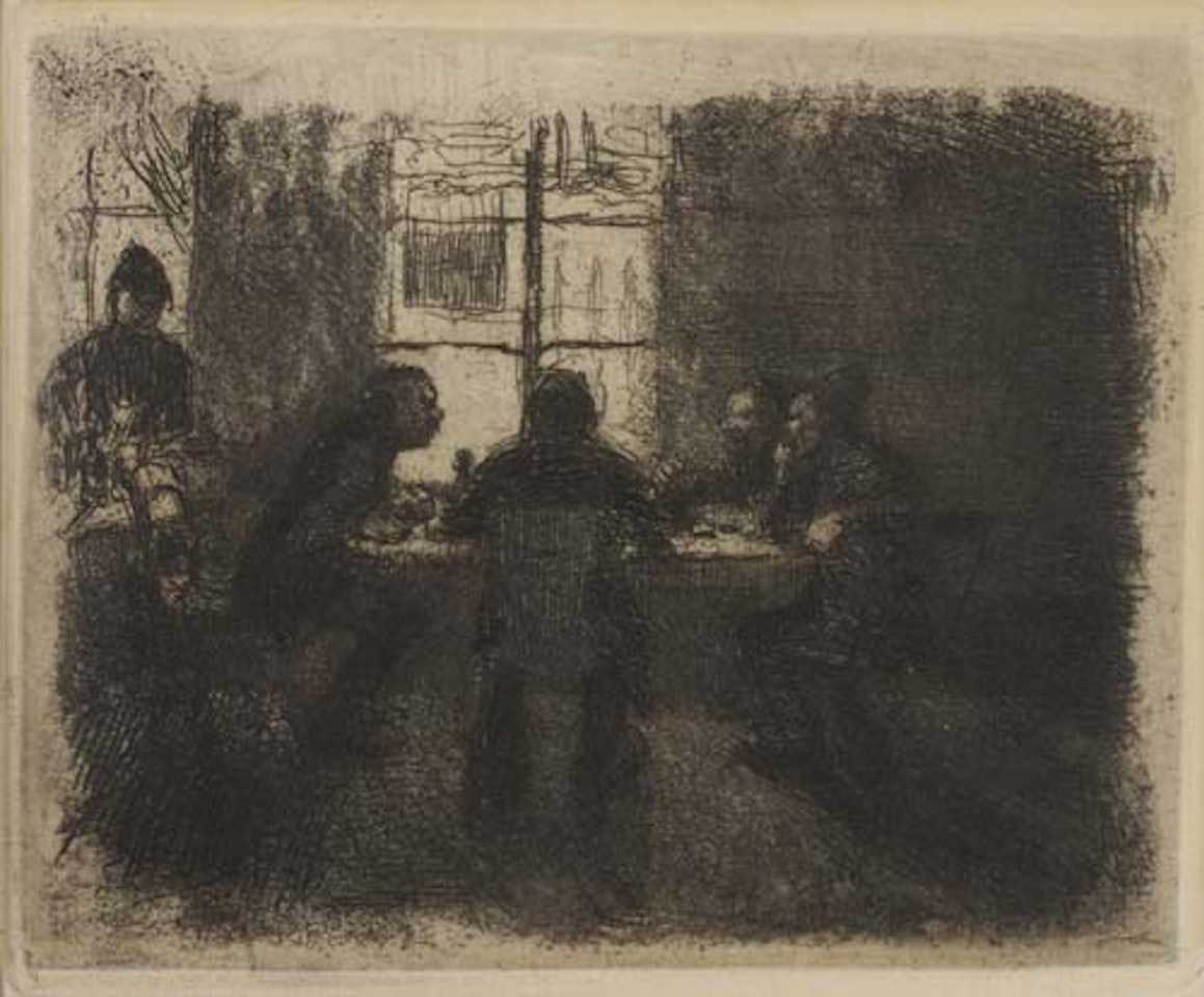Three etchings: Vier Männer in der Kneipe, Betendes Mädchen, Weberzug by Kathe Kollwitz