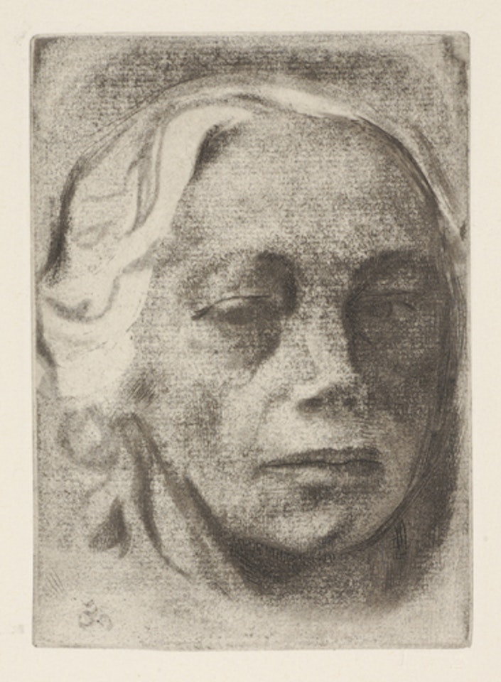 Three etchings: Vier Männer in der Kneipe, Frauenkopf, Selsbildinis by Kathe Kollwitz