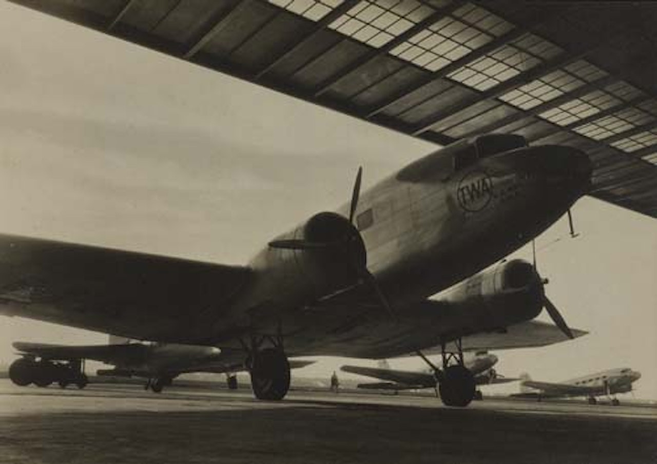 T.W.A. airplane in hangar by Margaret Bourke-White