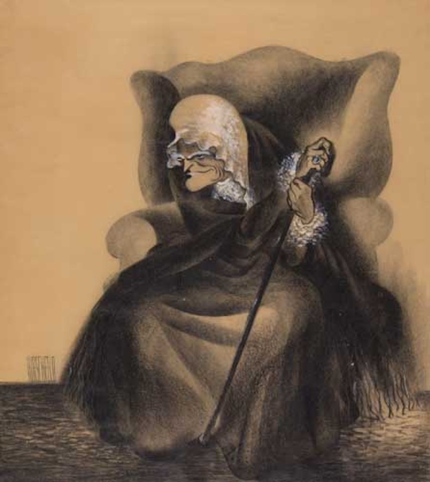Ethel Barrymore as a 101 year old woman in Whiteoaks by Al Hirschfeld
