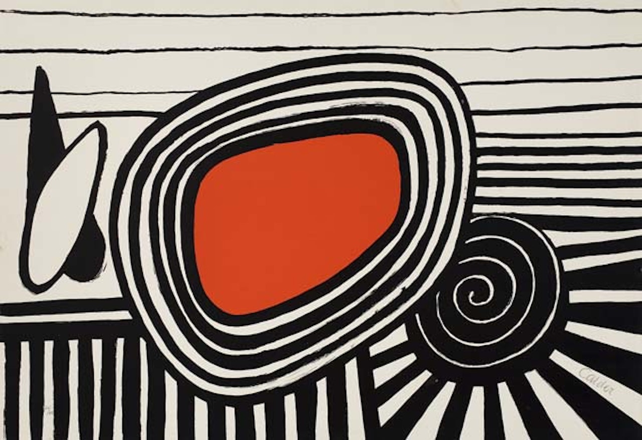 Composition with Red Oval and Black Spiral by Alexander Calder