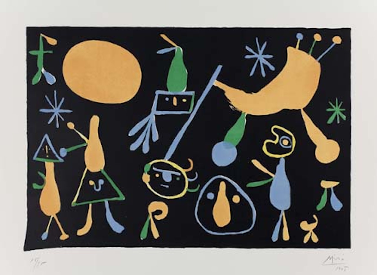 Les Gens sur un fond noir by Joan Miró