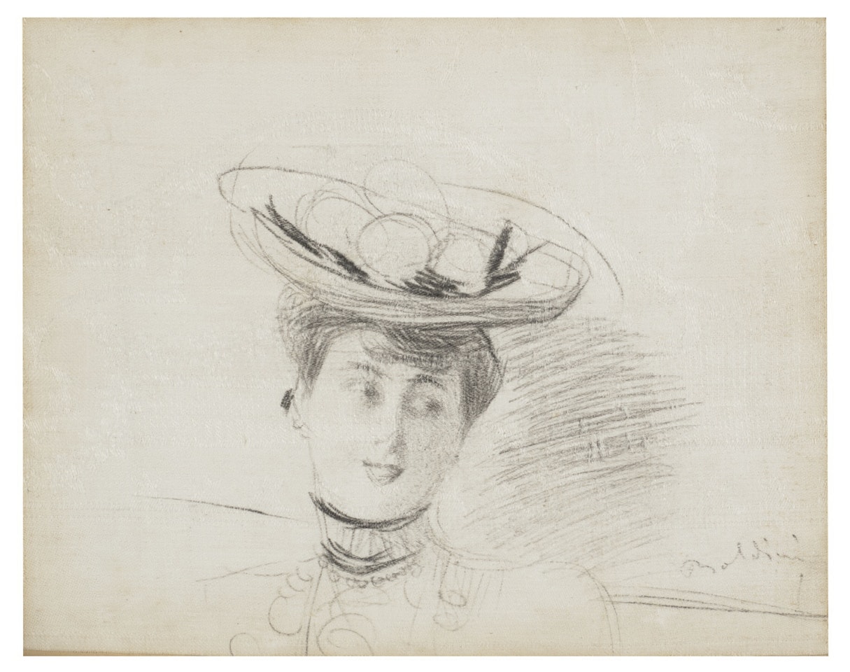 Head of a woman wearing a hat by Giovanni Boldini